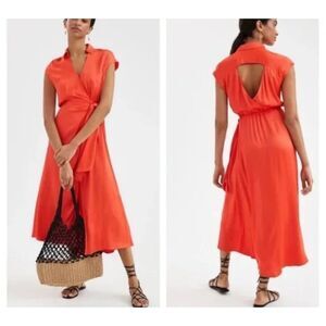 Anthropologie Maeve Red Open-Back Viscose Tie Waist Wrap Midi Dress XS